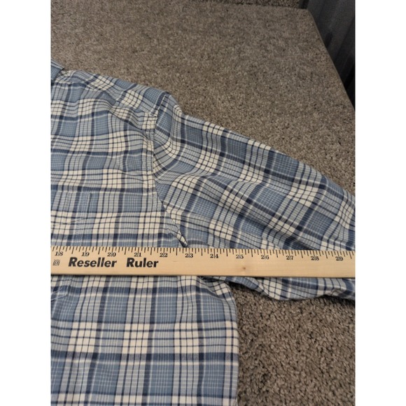 LL Bean Mens XL Traditional Fit Plaid Button Down Shirt Blue White Stretch - Picture 5 of 8